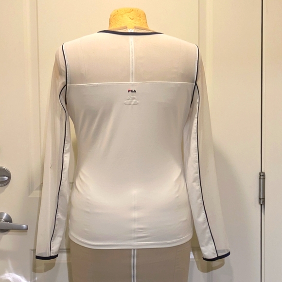 EUC Vintage 90s Fila XL Sheer Panel White Stretch Top with Black Piping - Picture 3 of 7